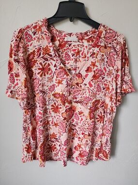 Beacon Apparel Short Sleeve Floral Top Size XXL